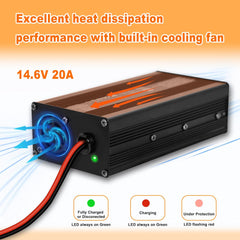 12V 20A Lithium Battery Charger,14.6V LiFePO4 AC-DC Battery Charger for Lithium LiFePO4 Deep Cycle Batteries