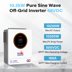 DJDCPOWER 10.2KW Solar Hybrid Inverter 48V, 230VAC Pure Sine Wave, Integrated 160A MPPT Charge Controller, Maximum PV Input 10800W, Suitable for Home Energy Storage
