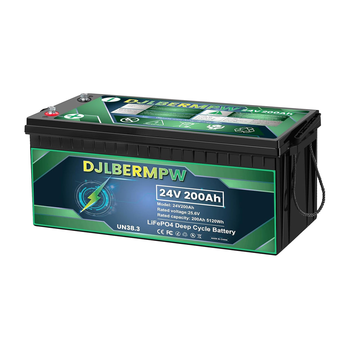 24V 200Ah LiFePO4 Lithium Battery, 8000+ Deep Cycle Built-in 200A BMS 5120W for Marine, Boat, Golf Cart, RV, Solar System