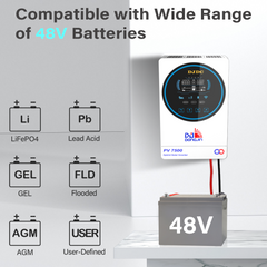 DJDCPOWER 6.5KW 48V Hybrid Inverter, 230V AC Pure Sine Wave Inverter, Built-in 130A Charge Controller, Max PV Input Power 7200W, Suitable for 48V Lead-Acid Battery and Lithium Battery