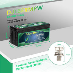 24V 200Ah LiFePO4 Lithium Battery, 8000+ Deep Cycle Built-in 200A BMS 5120W for Marine, Boat, Golf Cart, RV, Solar System