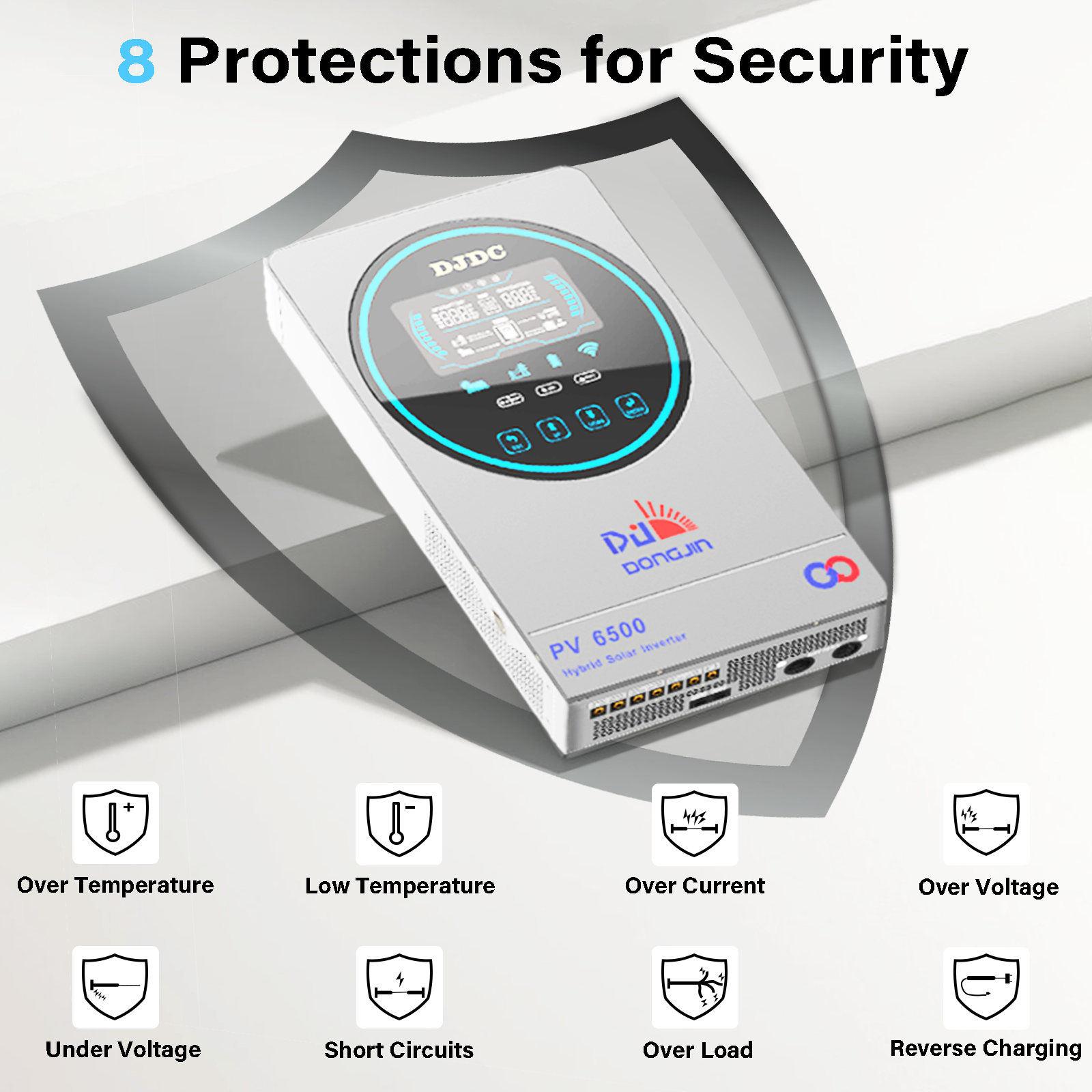 DJDCPOWER 4.5KW Hybrid Solar Inverter, 24V DC to 230V AC Pure Sine Wave, Built-in 150A MPPT Charge Controller, PV Input Range 55V-450Vdc, Suitable for 24V Home Energy Storage