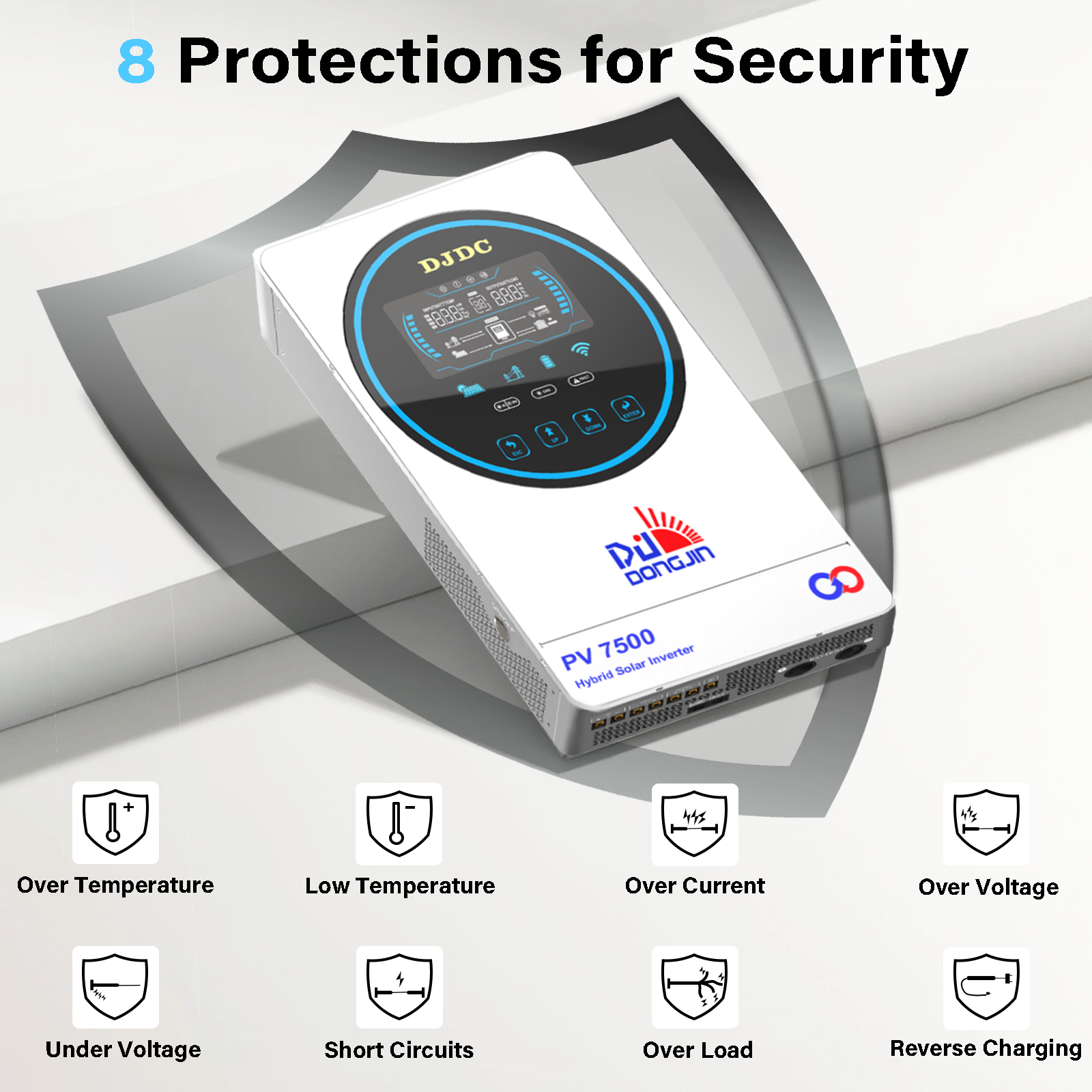 DJDCPOWER 6.5KW 48V Hybrid Inverter, 230V AC Pure Sine Wave Inverter, Built-in 130A Charge Controller, Max PV Input Power 7200W, Suitable for 48V Lead-Acid Battery and Lithium Battery