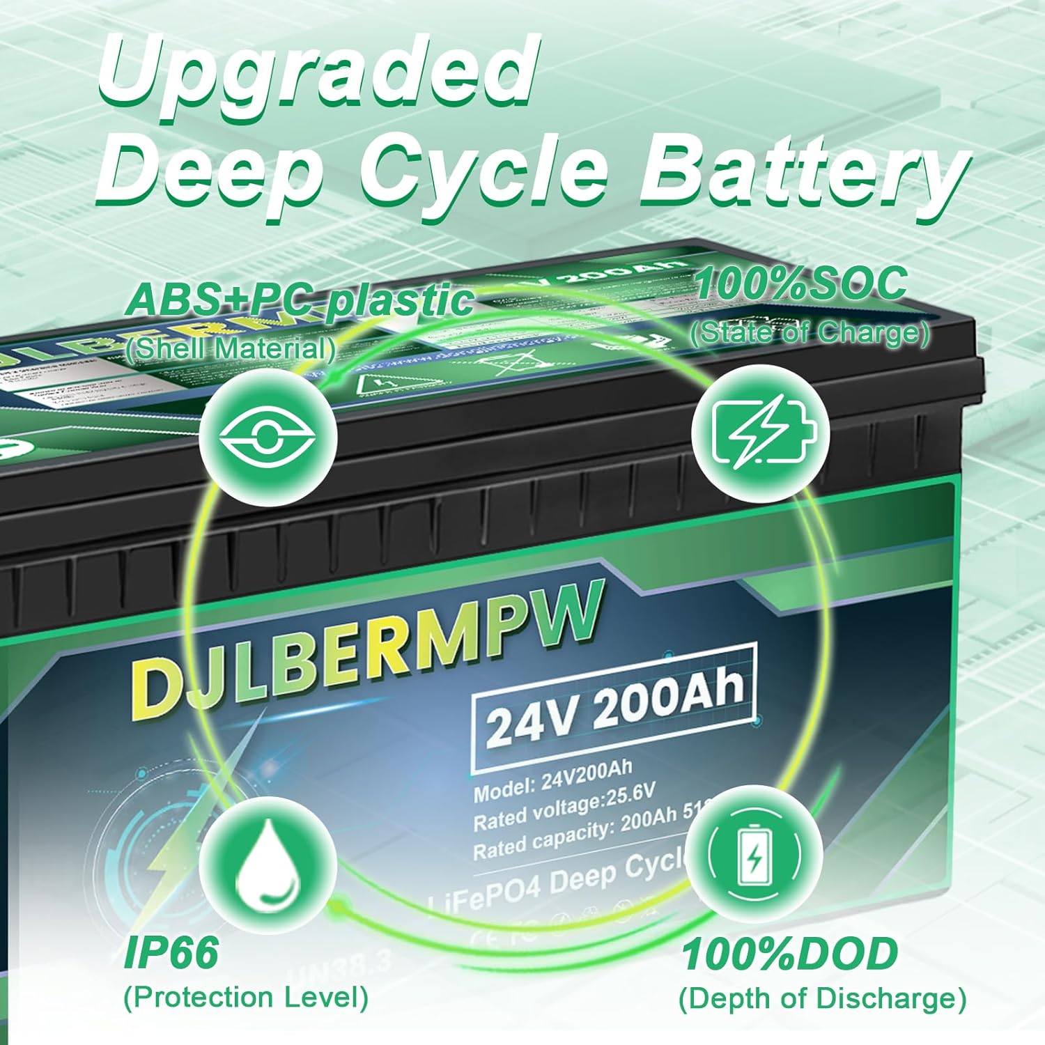 24V 200Ah LiFePO4 Lithium Battery, 8000+ Deep Cycle Built-in 200A BMS 5120W for Marine, Boat, Golf Cart, RV, Solar System
