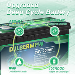 24V 200Ah LiFePO4 Lithium Battery, 8000+ Deep Cycle Built-in 200A BMS 5120W for Marine, Boat, Golf Cart, RV, Solar System