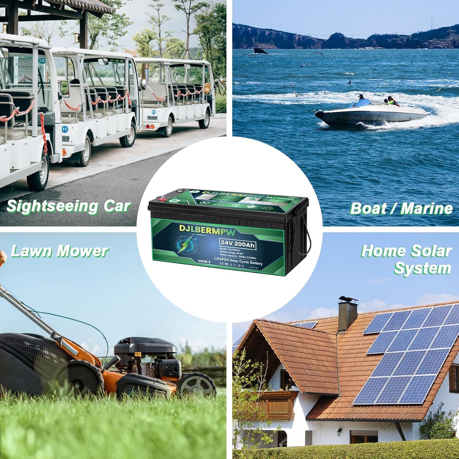 24V 200Ah LiFePO4 Lithium Battery, 8000+ Deep Cycle Built-in 200A BMS 5120W for Marine, Boat, Golf Cart, RV, Solar System