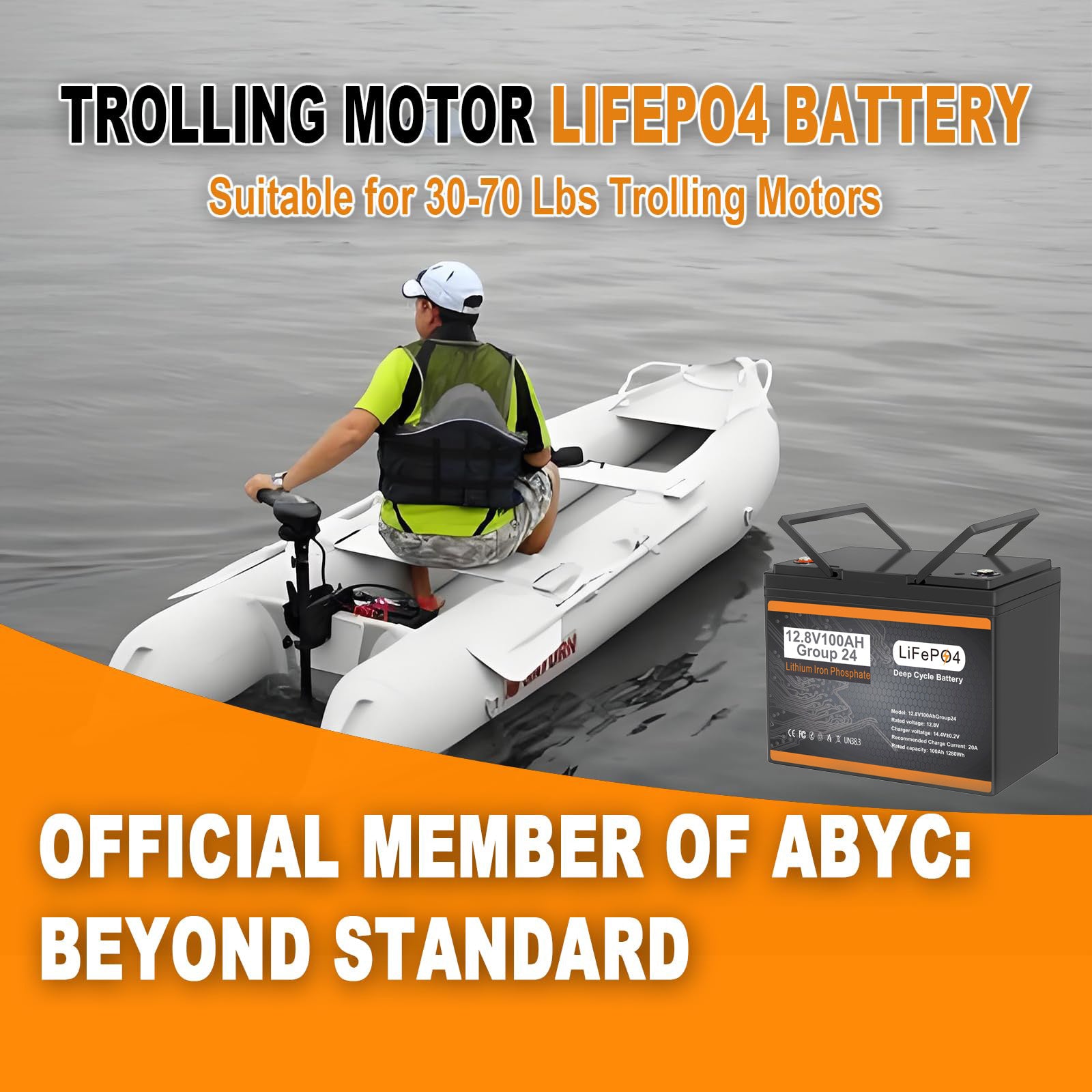 4PACK 12V 100AH LiFePO4 Lithium Battery, Group 24 Deep Cycle Marine Battery 100A BMS for RV, Trolling Motor, Backup Power, Solar