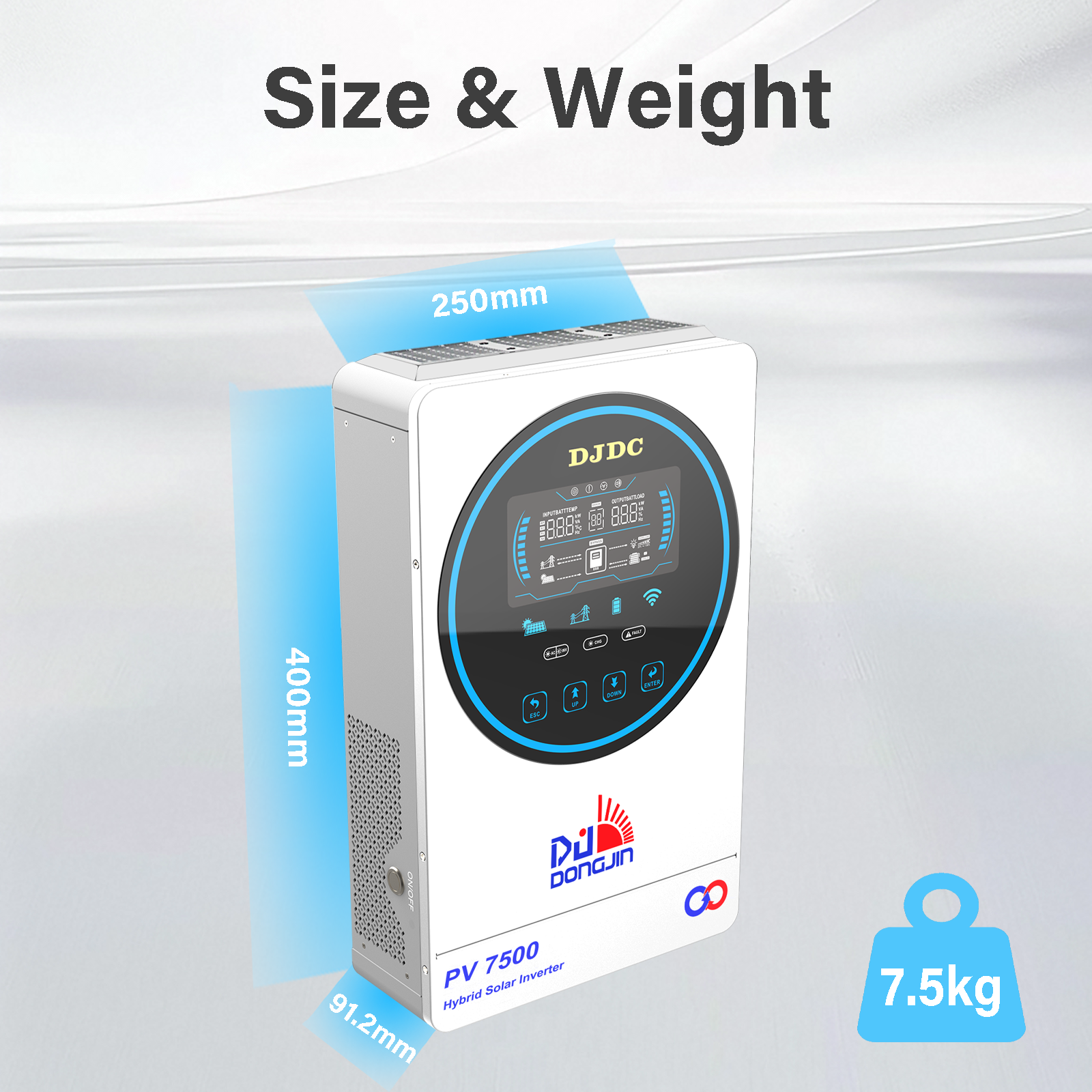 DJDCPOWER 6.5KW 48V Hybrid Inverter, 230V AC Pure Sine Wave Inverter, Built-in 130A Charge Controller, Max PV Input Power 7200W, Suitable for 48V Lead-Acid Battery and Lithium Battery