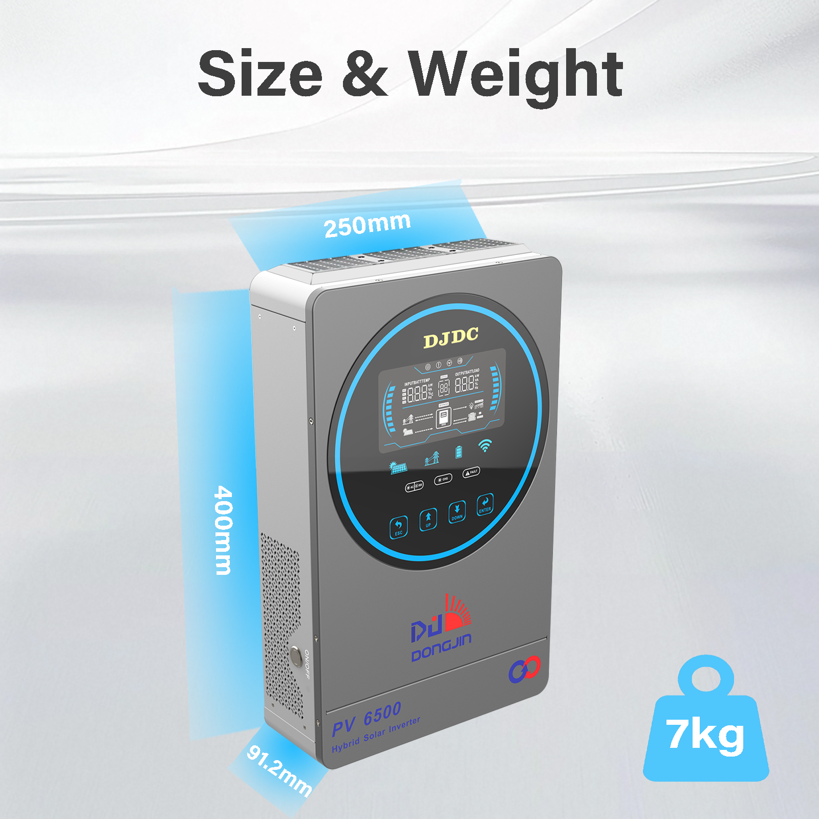 DJDCPOWER 4.5KW Hybrid Solar Inverter, 24V DC to 230V AC Pure Sine Wave, Built-in 150A MPPT Charge Controller, PV Input Range 55V-450Vdc, Suitable for 24V Home Energy Storage