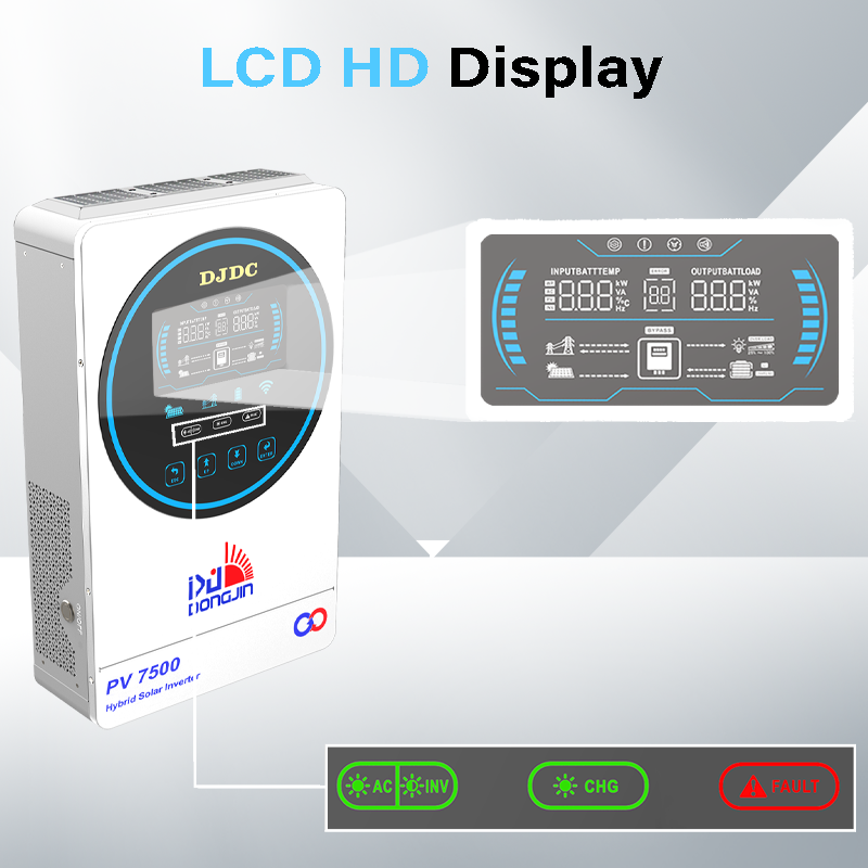 DJDCPOWER 6.5KW 48V Hybrid Inverter, 230V AC Pure Sine Wave Inverter, Built-in 130A Charge Controller, Max PV Input Power 7200W, Suitable for 48V Lead-Acid Battery and Lithium Battery