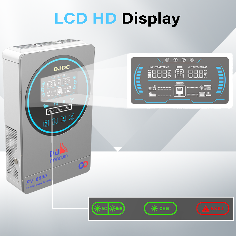 DJDCPOWER 4.5KW Hybrid Solar Inverter, 24V DC to 230V AC Pure Sine Wave, Built-in 150A MPPT Charge Controller, PV Input Range 55V-450Vdc, Suitable for 24V Home Energy Storage
