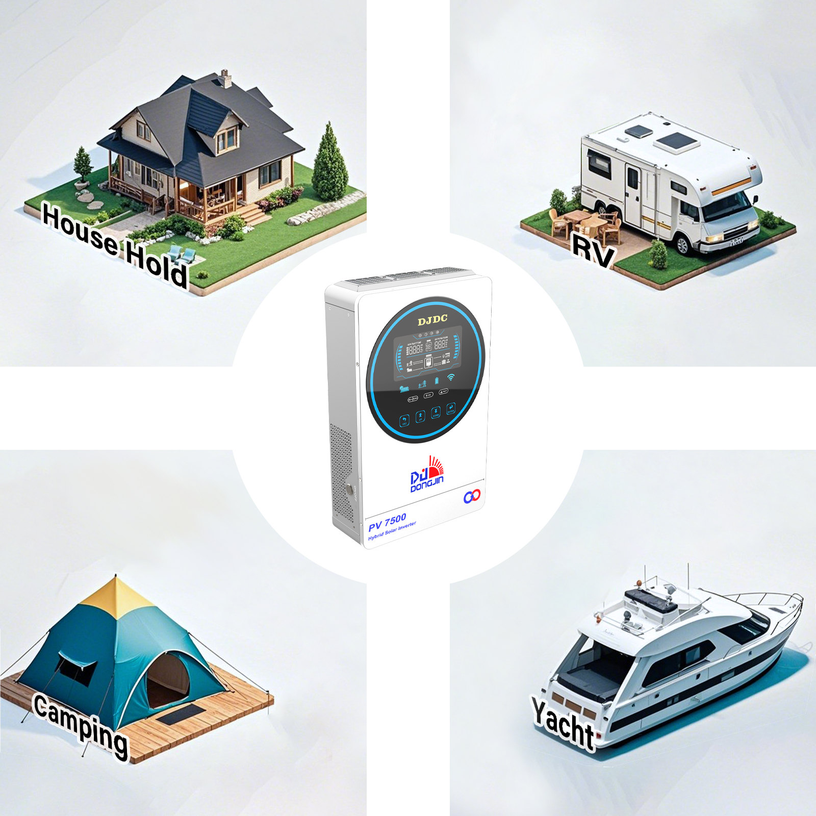 DJDCPOWER 6.5KW 48V Hybrid Inverter, 230V AC Pure Sine Wave Inverter, Built-in 130A Charge Controller, Max PV Input Power 7200W, Suitable for 48V Lead-Acid Battery and Lithium Battery