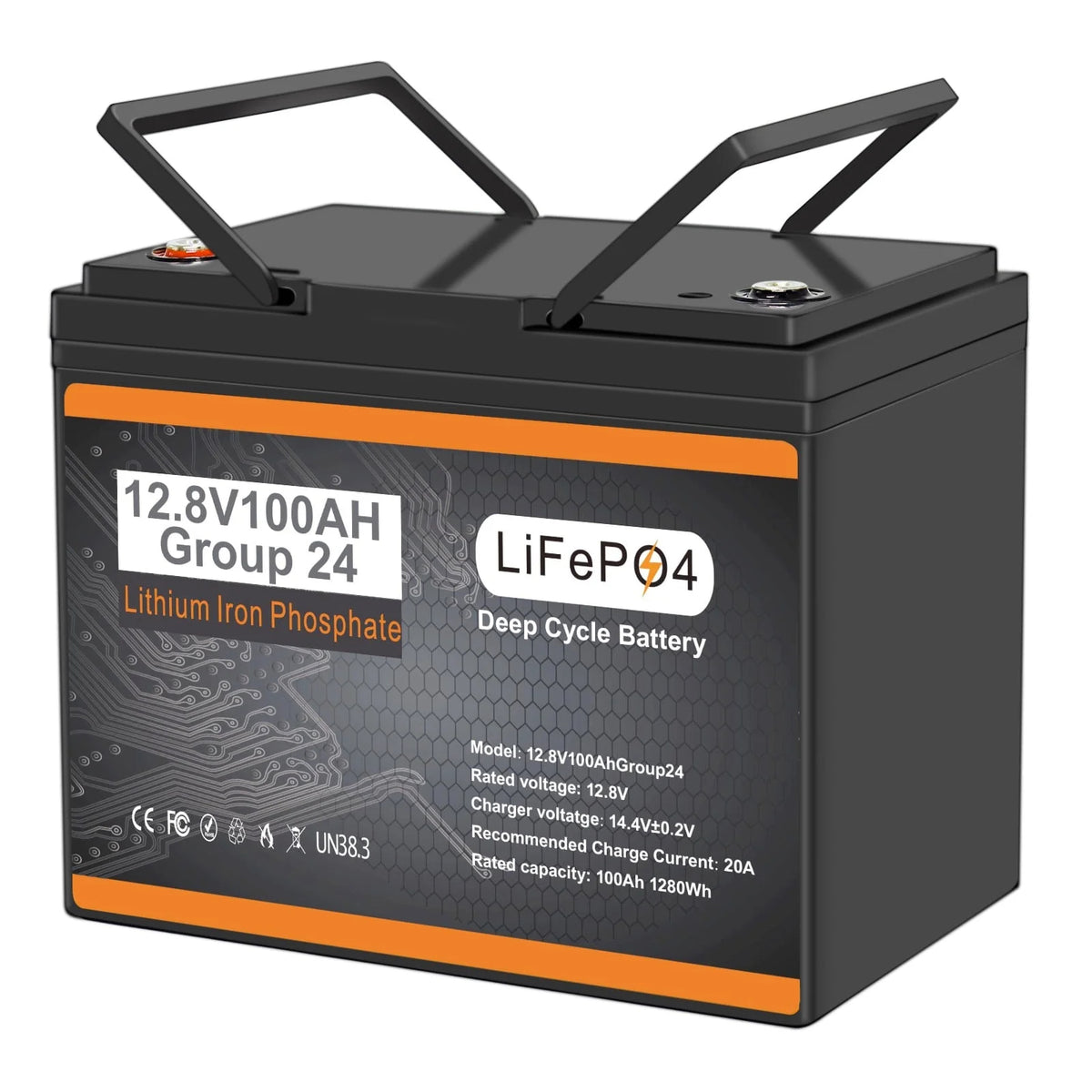 12V 100Ah LiFePO4 Battery BCI Group 24, Built-in100A BMS Lithium Battery Deep Cycle for Trolling Motor, Marine,RV, Solar System